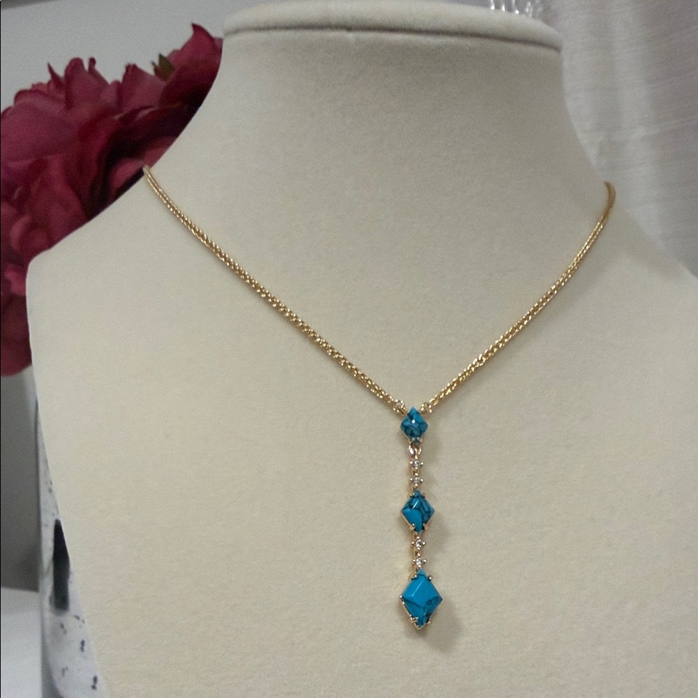 2/$35.00 -GOLD PLATED Necklace with TURQUOISE MAGNESITE DROP PENDANT